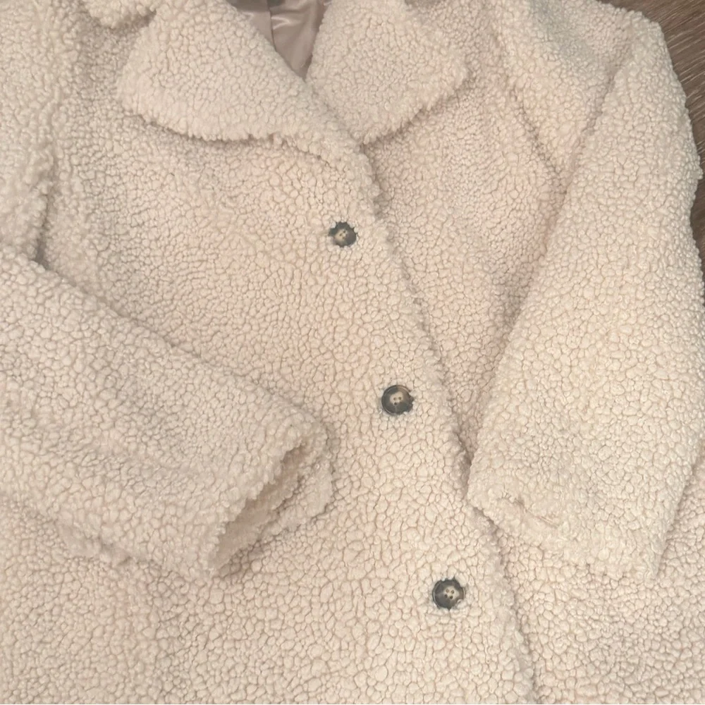 J. Crew Teddy Sherpa Jacket Ivory Button‎ Up Faux Fur Coat size small - Picture 7 of 10